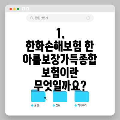 1. 한화손해보험 한아름보장가득종합보험이란 무엇일까요?
