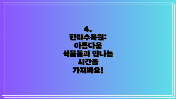 4. 한라수목원: 아름다운 식물들과 만나는 시간을 가져봐요!