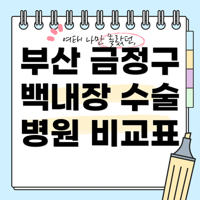 부산 금정구 백내장 수술 병원 비교표