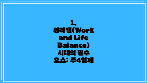 1. 워라밸(Work and Life Balance) 시대의 필수 요소: 주4일제
