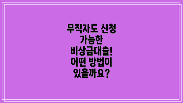 무직자도 신청 가능한 비상금대출! 어떤 방법이 있을까요?