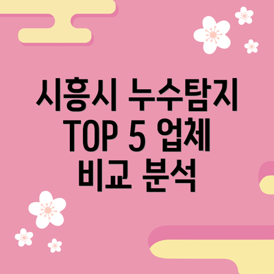 시흥시 누수탐지 TOP 5 업체 비교 분석