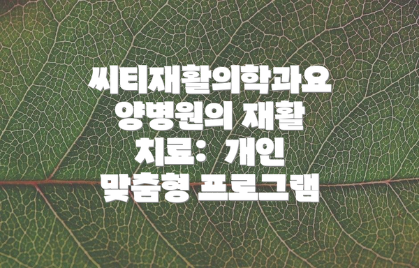 씨티재활의학과요양병원의 재활 치료:  개인 맞춤형 프로그램