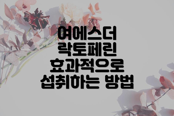 여에스더 락토페린 효과적으로 섭취하는 방법