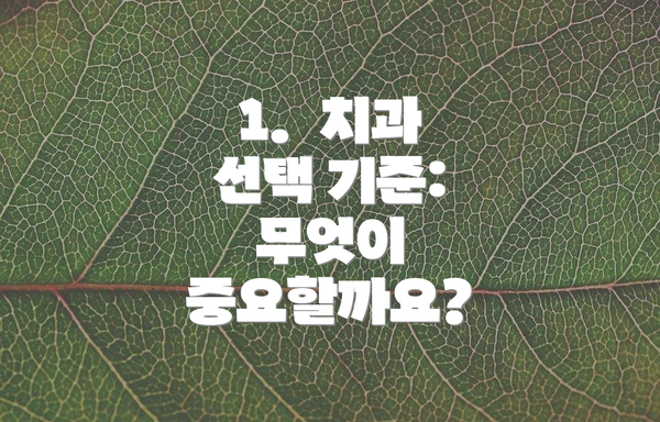 1.  치과 선택 기준: 무엇이 중요할까요?