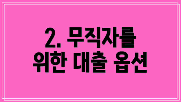 2. 무직자를 위한 대출 옵션