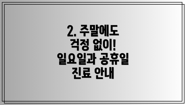 2. 주말에도 걱정 없이! 일요일과 공휴일 진료 안내